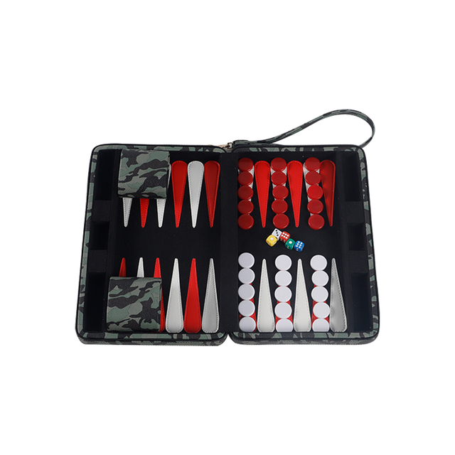 Camouflage PU Leather & Velvet Lined Travel Backgammon Set
