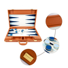Premium Tan PU Leather Backgammon Set with Brass Accents