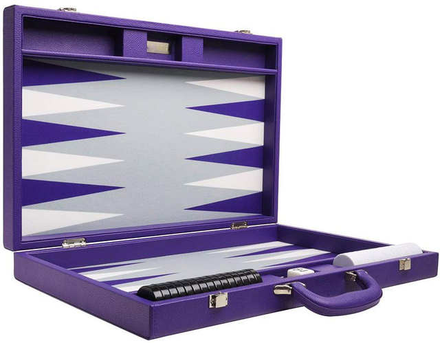Elegant Purple Imitation Leather Backgammon Set with Faux Suede Lining