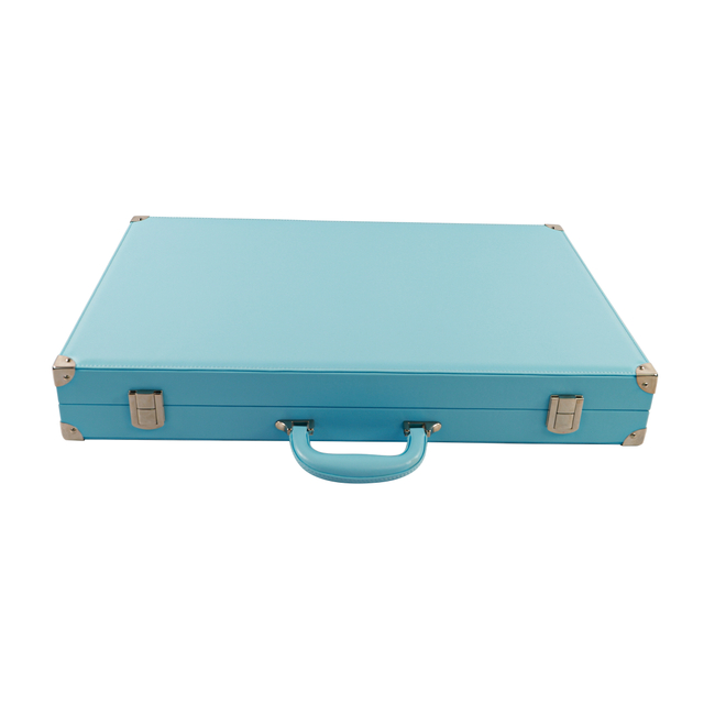 Chic Sky - Blue PU Leather Backgammon Set with Metal Accents
