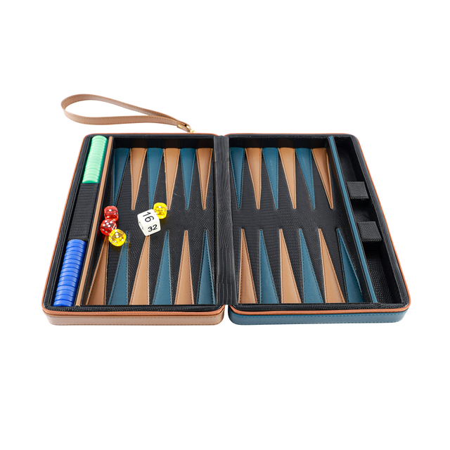 Dual - Tone PU Leather Travel Backgammon Set