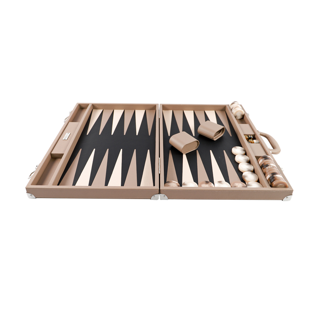 Premium Beige PU Leather Backgammon Set with MDF Reinforcement
