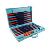 Chic Sky - Blue PU Leather Backgammon Set with Metal Accents