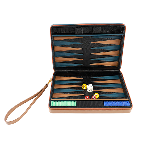 Dual - Tone PU Leather Travel Backgammon Set