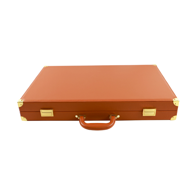 Premium Tan PU Leather Backgammon Set with Brass Accents