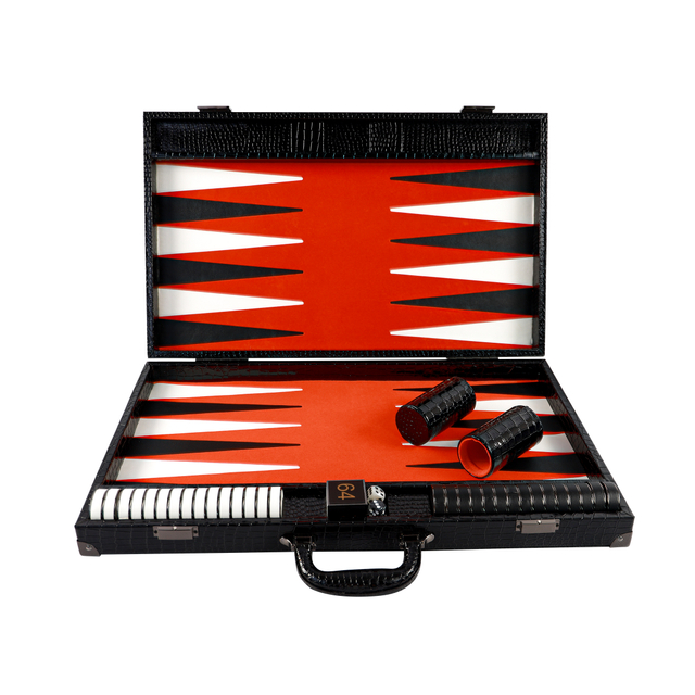 Stylish PU Leather Backgammon Set with Metal Checkers