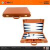 Premium Tan PU Leather Backgammon Set with Brass Accents