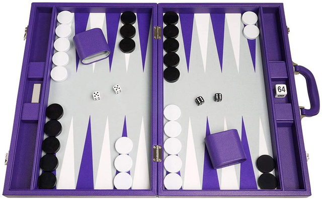 Elegant Purple Imitation Leather Backgammon Set with Faux Suede Lining