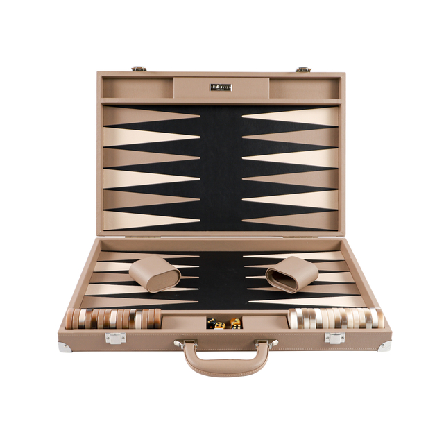 Premium Beige PU Leather Backgammon Set with MDF Reinforcement