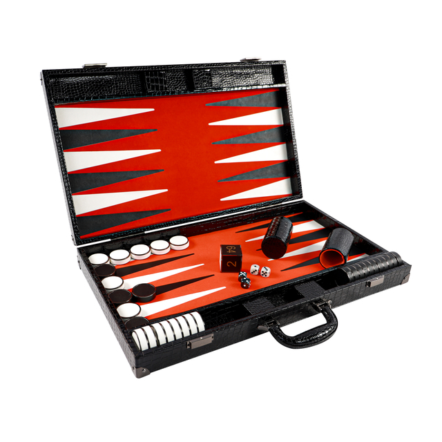 Stylish PU Leather Backgammon Set with Metal Checkers