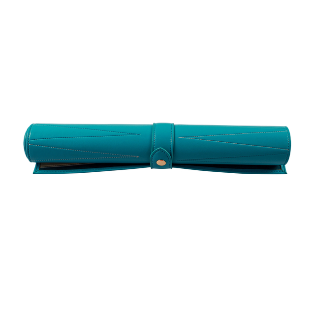 Turquoise PU Roll Up Travel Backgammon Complete Game Kit 