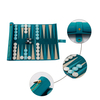 Turquoise PU Roll Up Travel Backgammon Complete Game Kit 