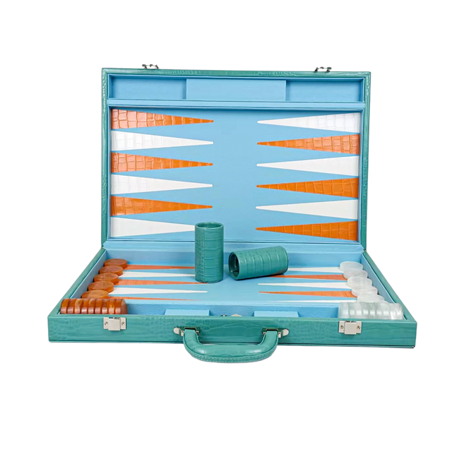 Premium Crocodile Pattern Leather Backgammon Set | Luxury Backgammon Board with Chips & Dice